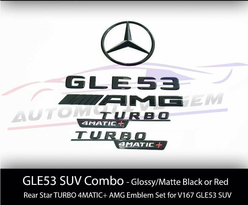 GLE53 AMG TURBO 4MATIC+ Rear Star Emblem glossy Black Badge Set For GLE53 SUV