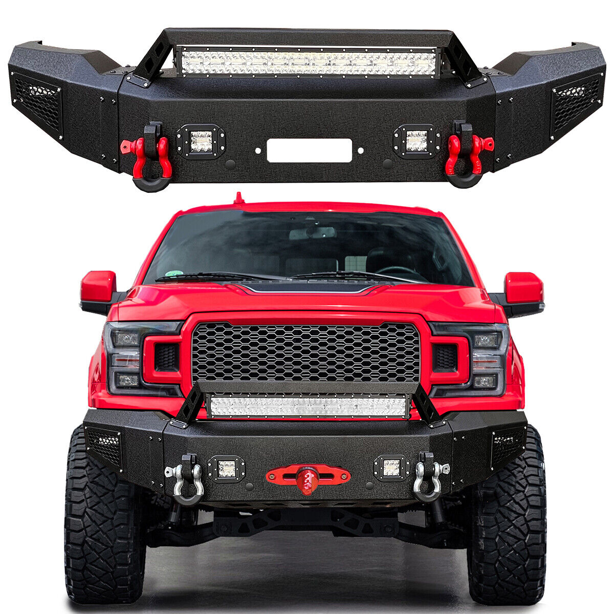Fit 2018-2020 Ford F150 Steel Front/Rear Bumper W/Winch Plate&LED Lights