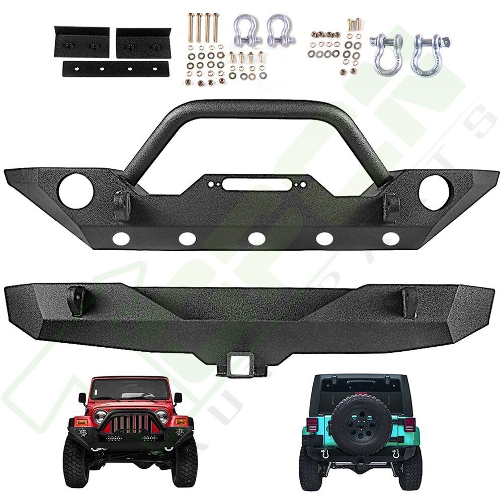 For Jeep Wrangler JK 2007-2018 Front + Rear Bumper Assembly Textured Black Steel