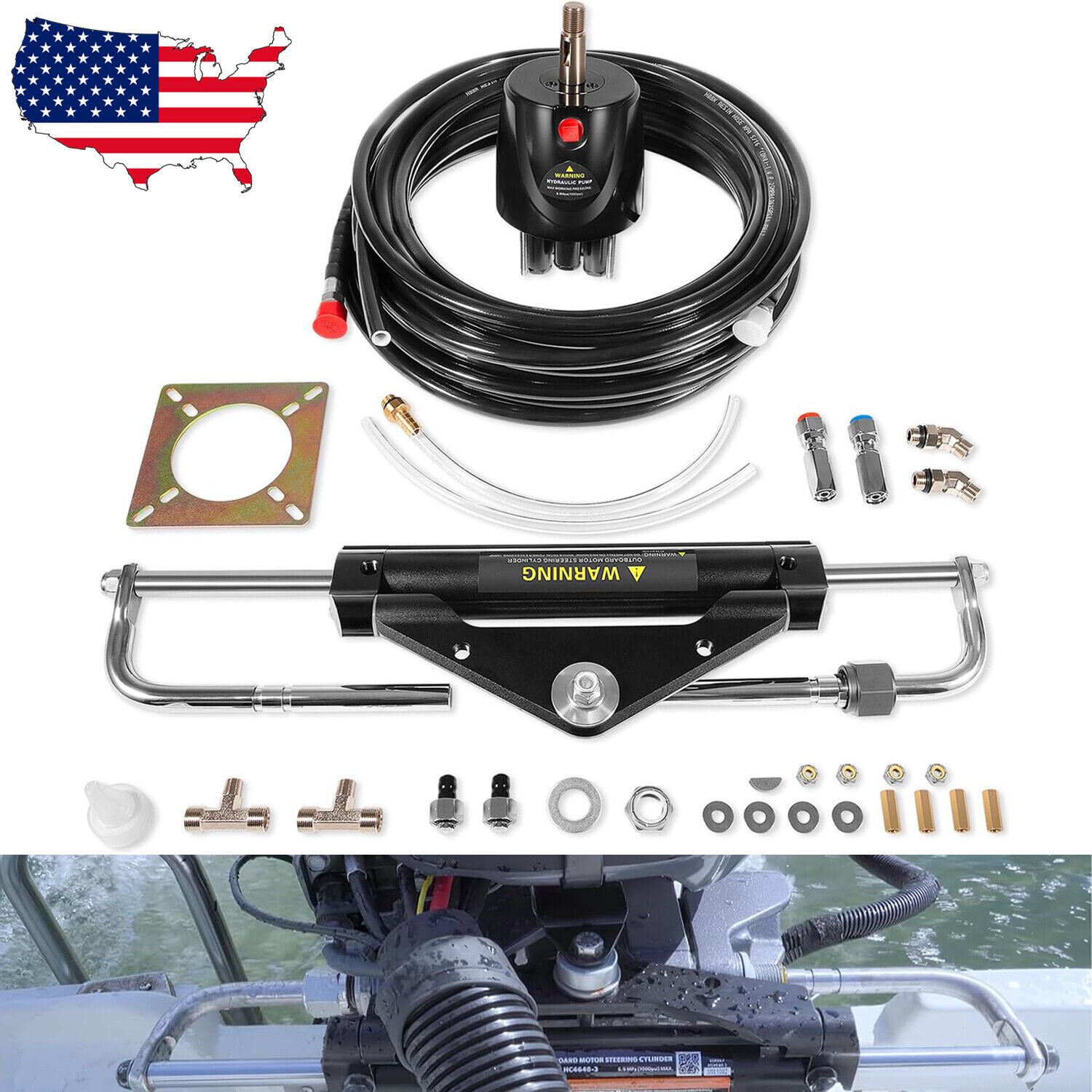 Hydraulic Outboard Steering Kit Complete Marine System Steering Cylinder 150HP