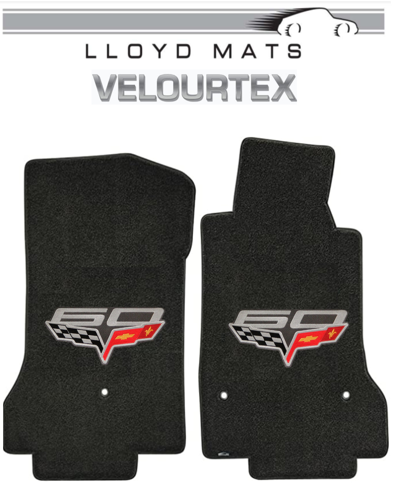 2007.5-2013 C6 Corvette Lloyd Velourtex Frt Floor Mat Black Ebony 60th Logo