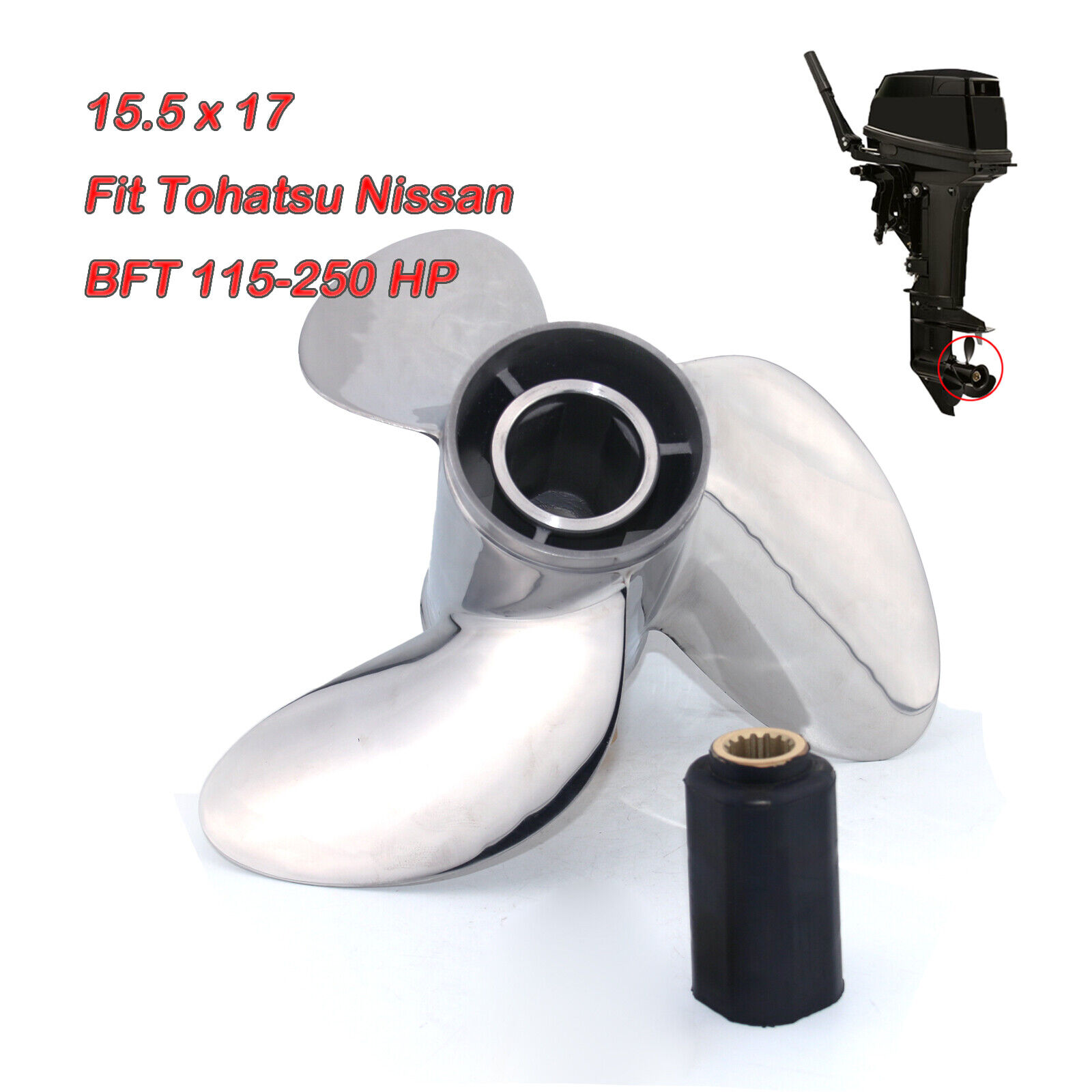 3 X 15.5 X 17 RH SS Propeller For TOHATSU NISSAN BFT 115-250 HP Outboard Engine