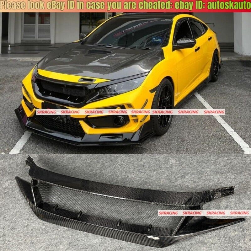 Carbon Fiber Fits For Honda Civic FK8 Type R Style Front Bumper Grille Hood Mesh