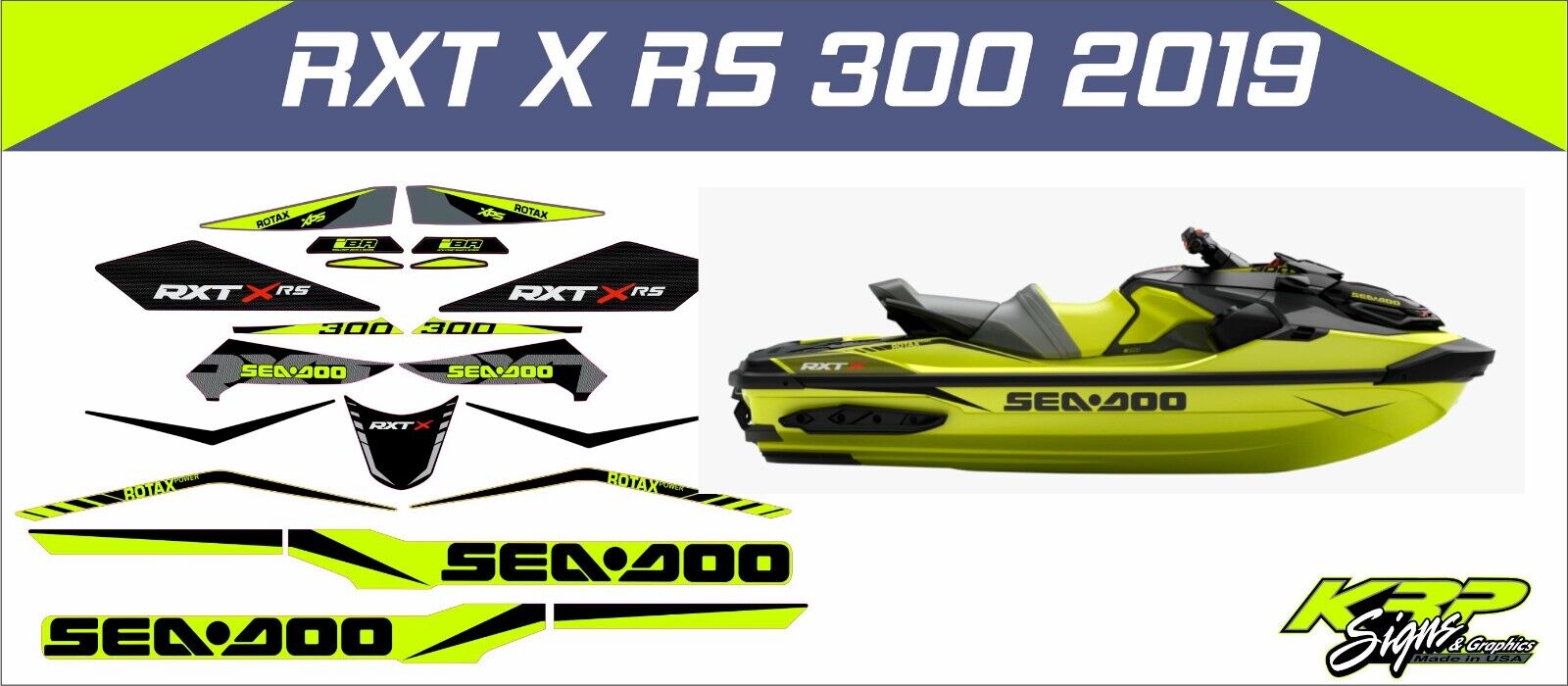 SEADOO RXT X RS 300 2019 Graphics / Decal / Sticker Kit YELLOW & BLACK CUSTOM