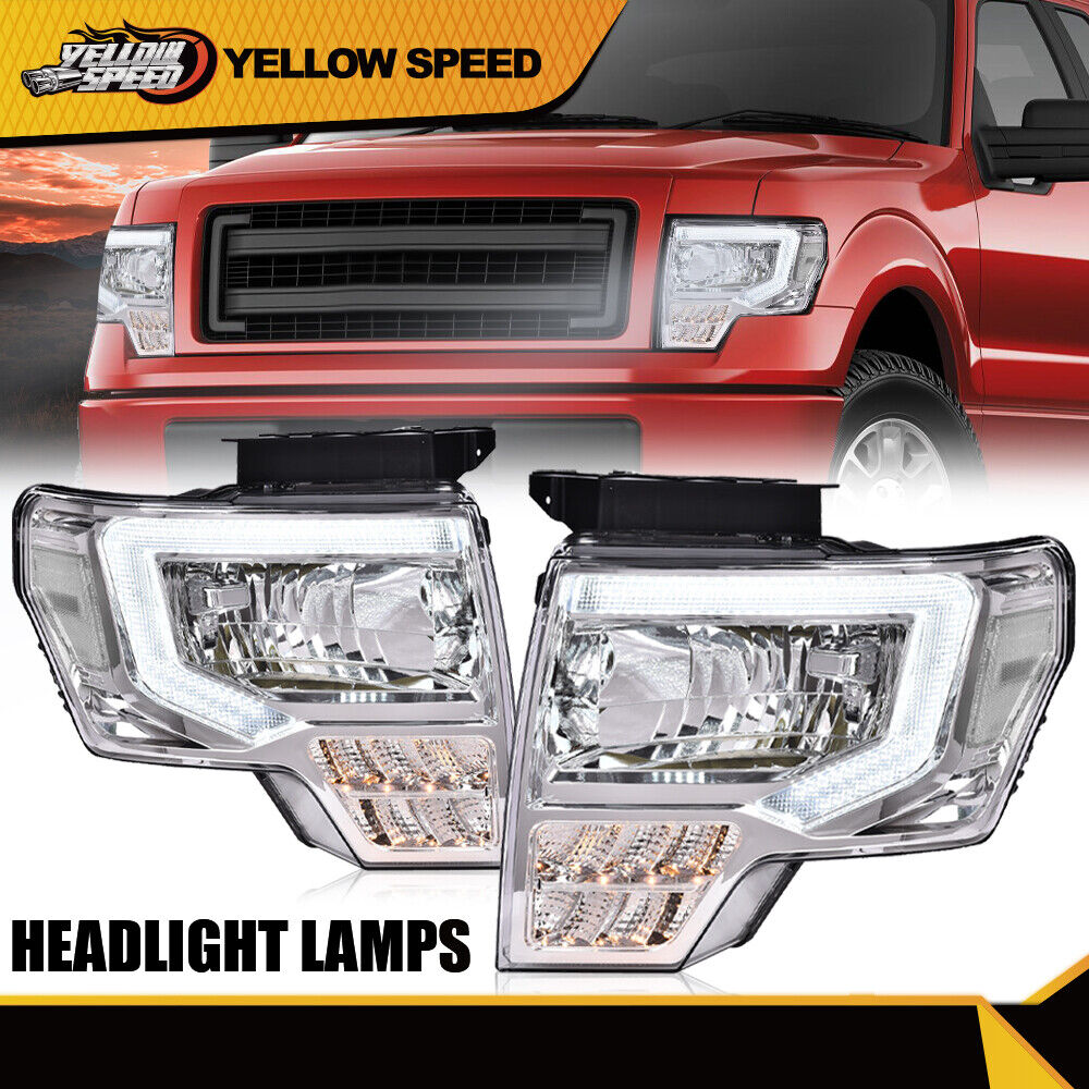LED DRL Tube Headlights Projector Head Lamps Fit For 09-14 Ford F150 F-150 New