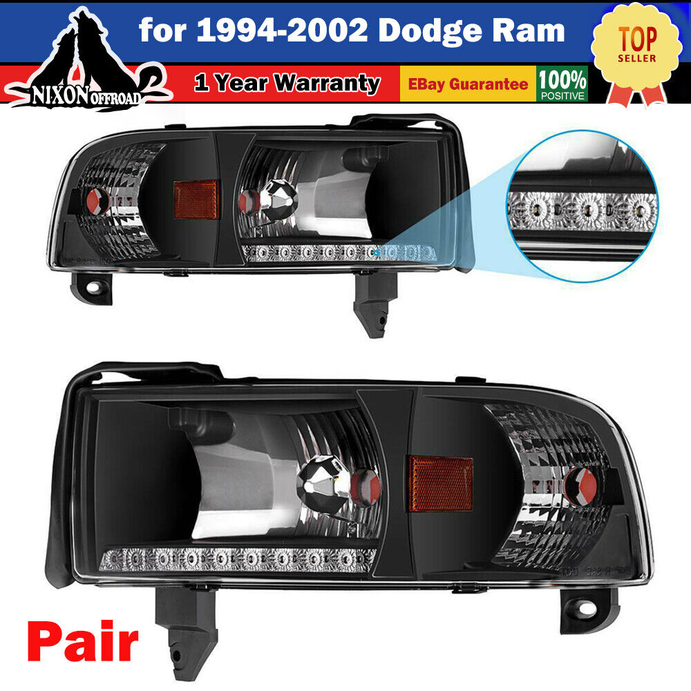 For 1994-2002 Dodge Ram 1500 2500 LED Headlights Front Lamps Assembly Pair