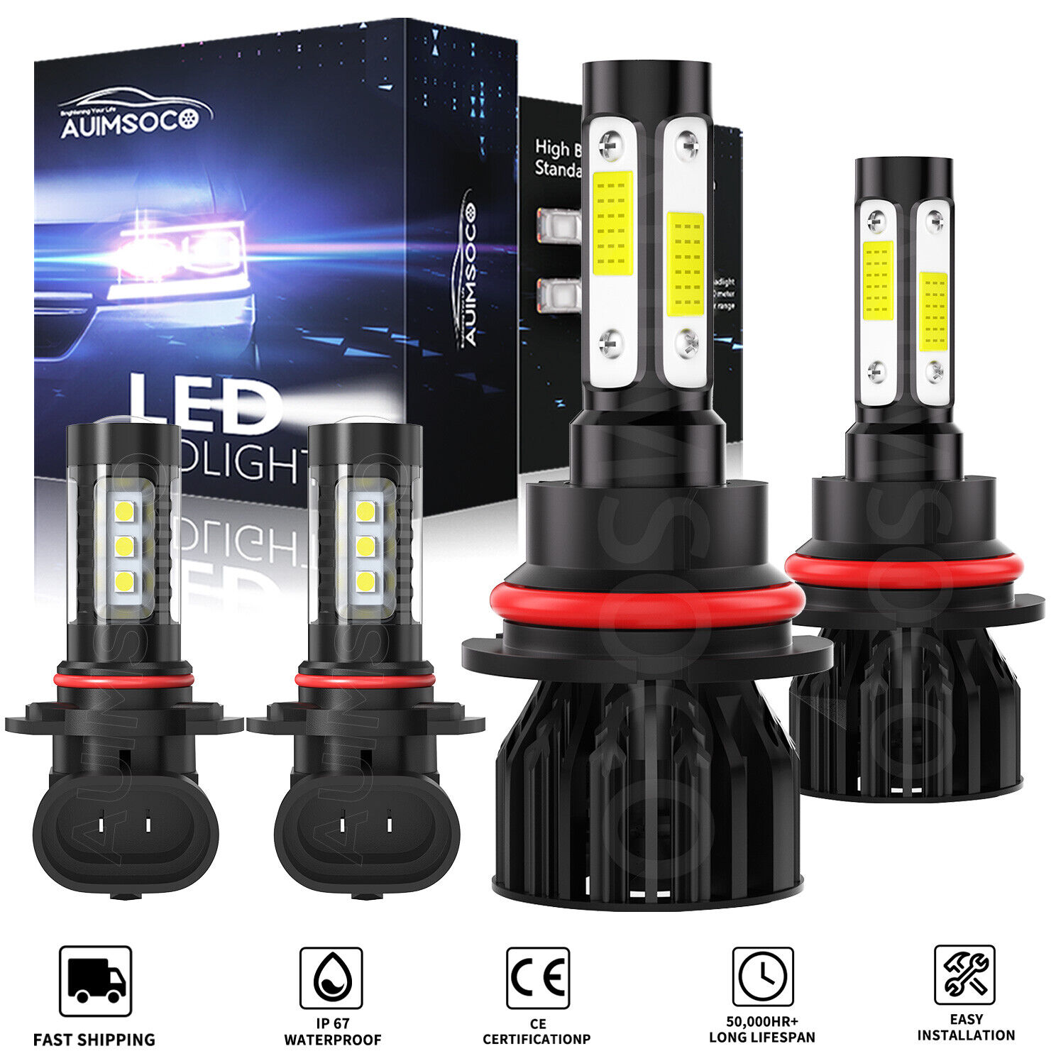 LED Headlight HB5 9007 + 9145 H10 Fog Light Bulbs Kit for Ford Ranger 2001-2011