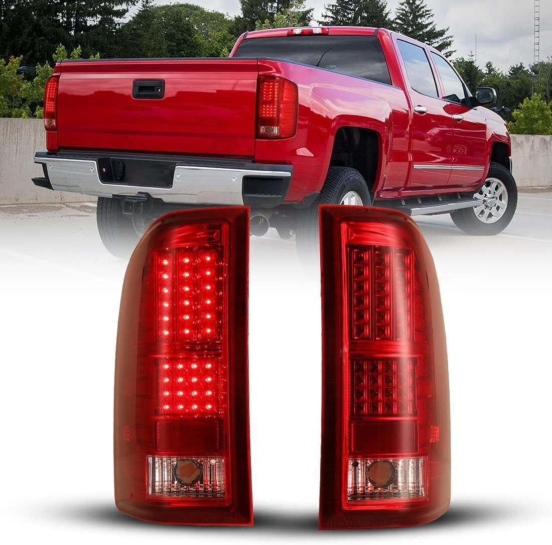 For 2008-2014 Chevy Silverado 2500 3500HD LED Tail Lights Chrome Red Lens Lamps