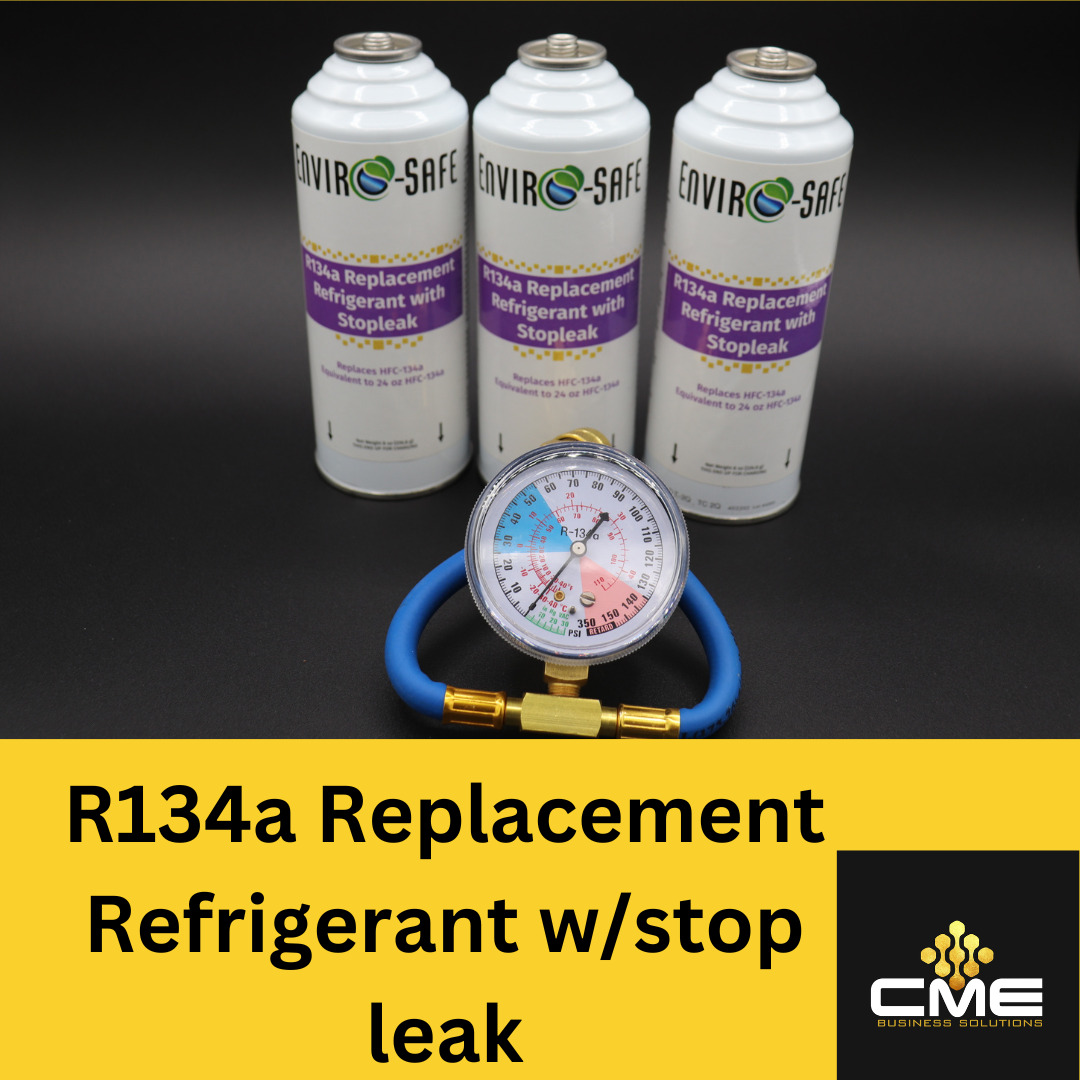 Enviro-Safe Auto AC R34a Replacement Refrigerant with Stop Leak, 3 cans/ gauge