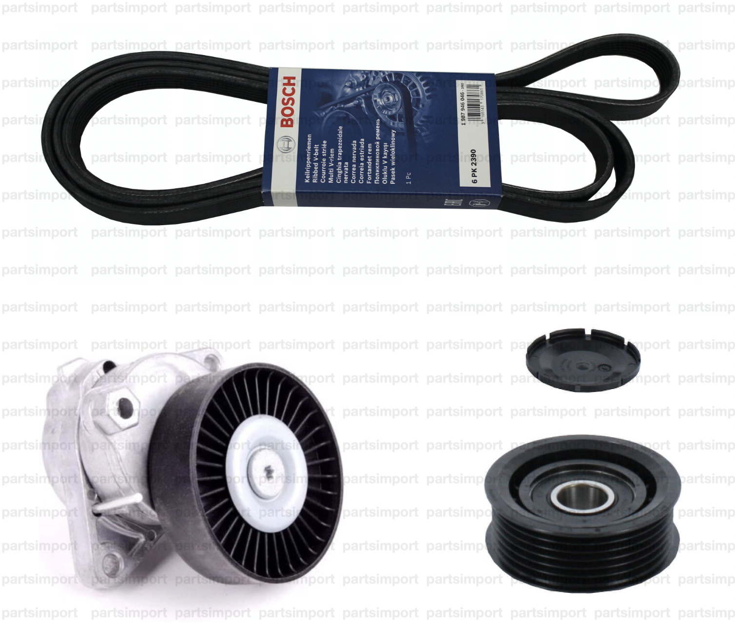 Serpentine Drive Belt Kit with Tensioner & Idler Pulley for Mercedes Benz