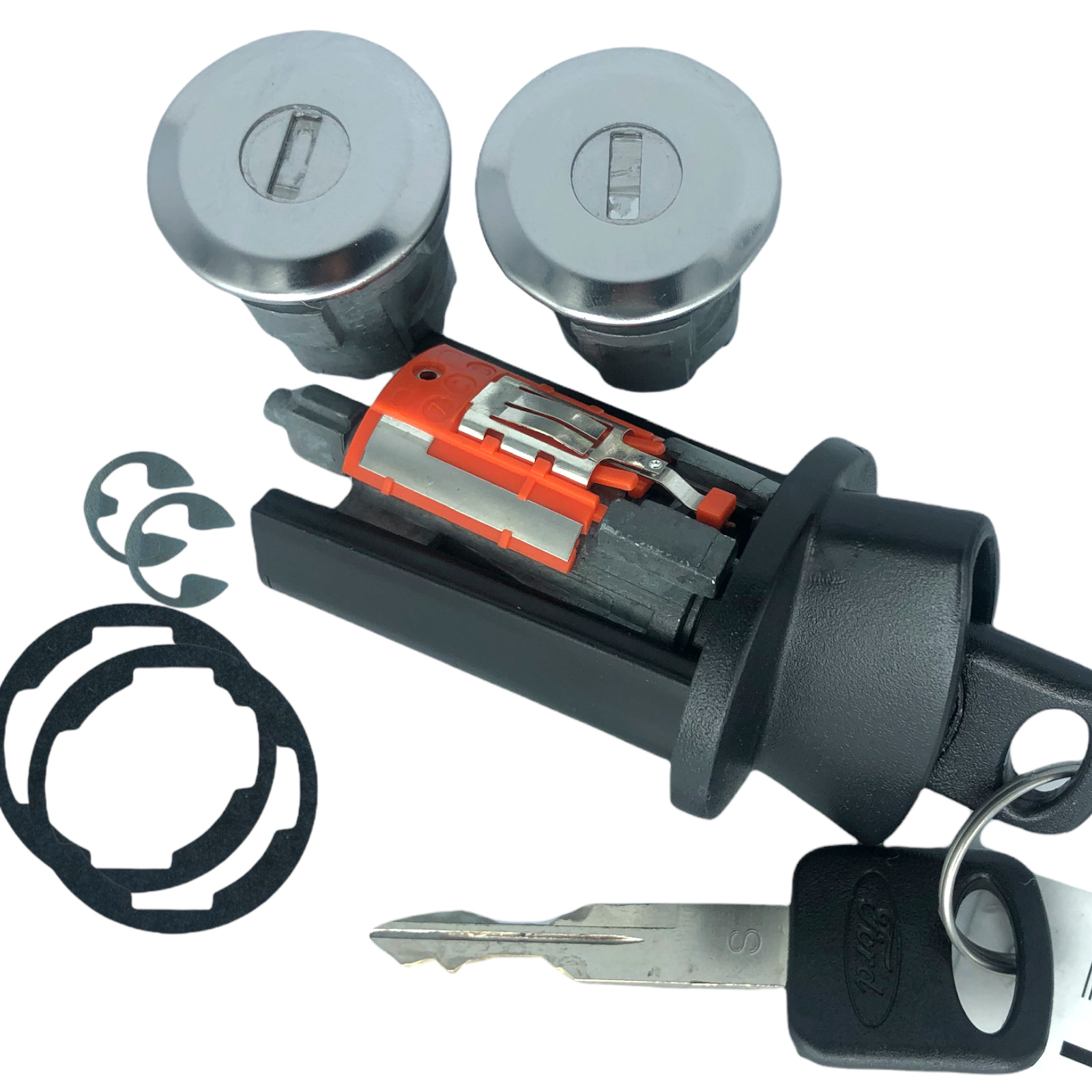 Ford Mazda Ignition Key Switch Cylinder Tumbler & Chrome Door Lock Set 2 Keys