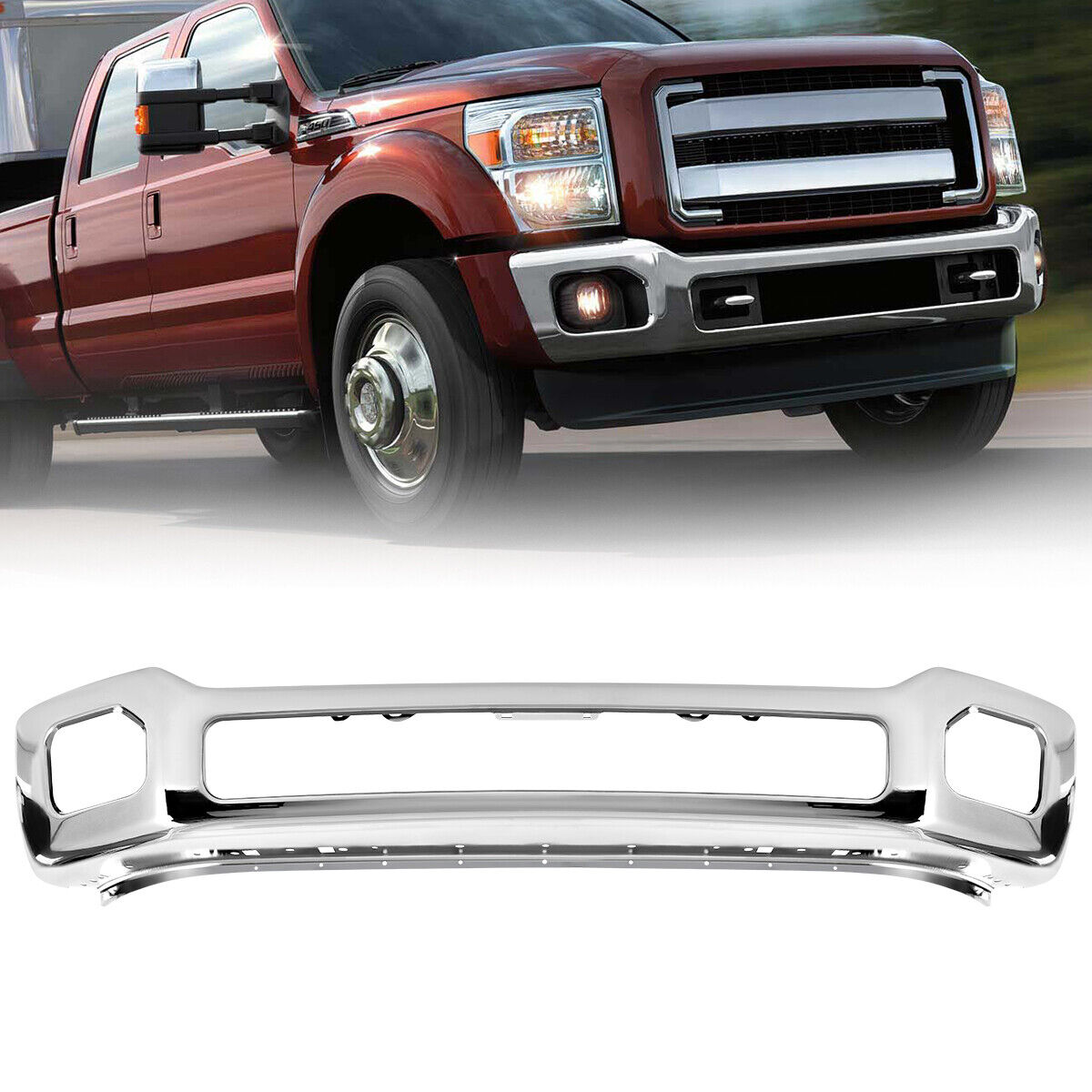 Chrome Steel Front Bumper Face Bar for 2011-2016 Ford F-250 F-350 Super Duty