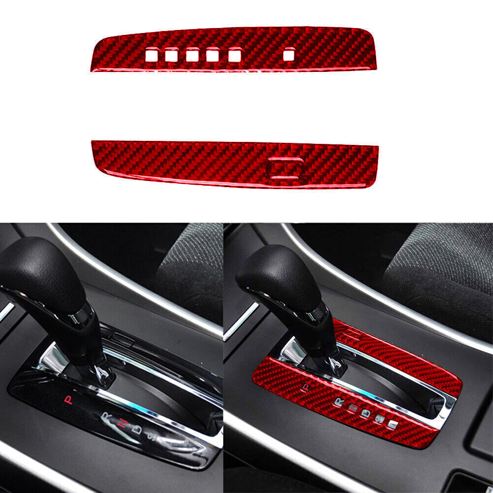 2x Real Red Carbon Fiber Interior Gear Shift Cover Trim For Honda Accord 2013-17