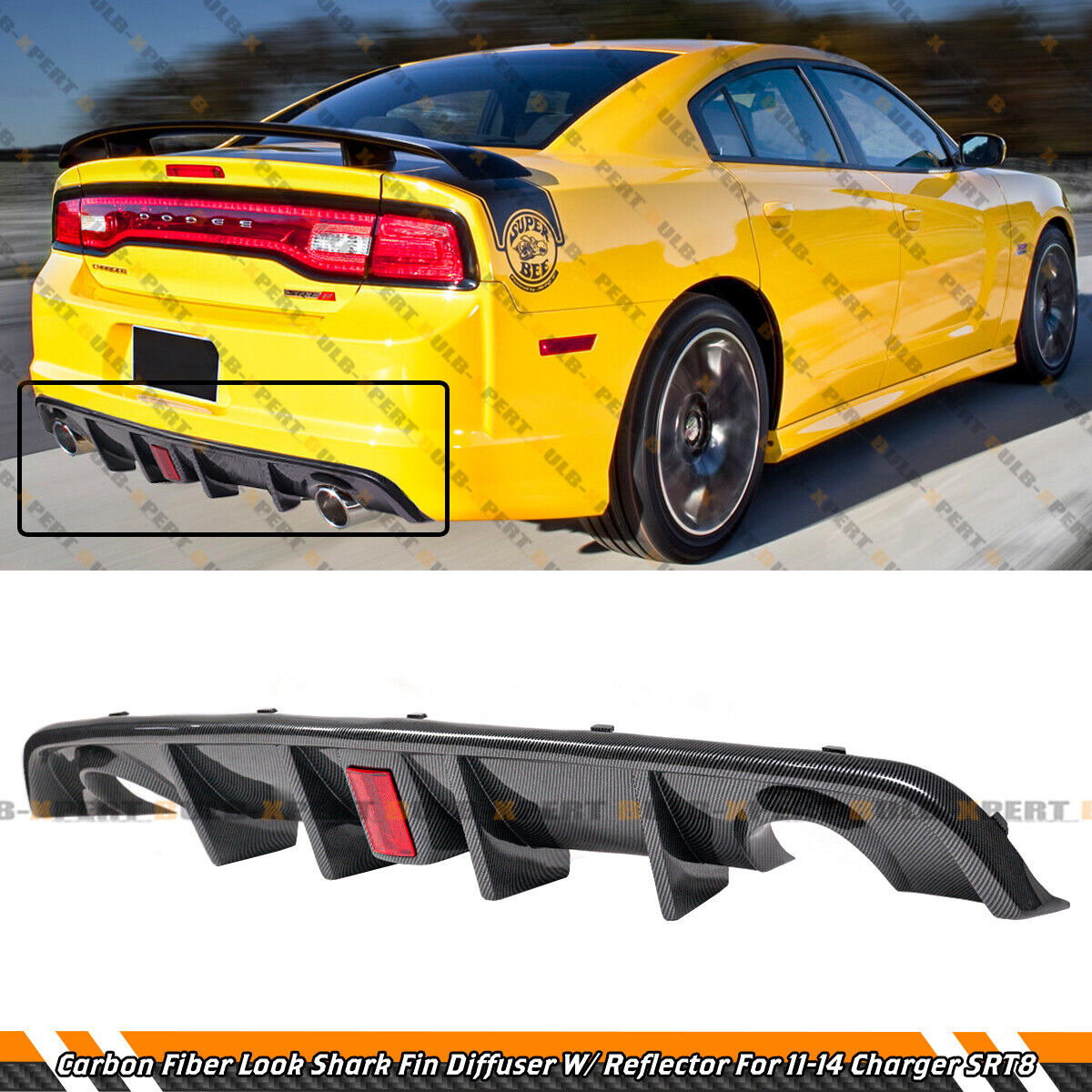 For 12-14 Dodge Charger SRT8 Dual Exhaust Carbon Look Rear Diffuser W/ Reflector