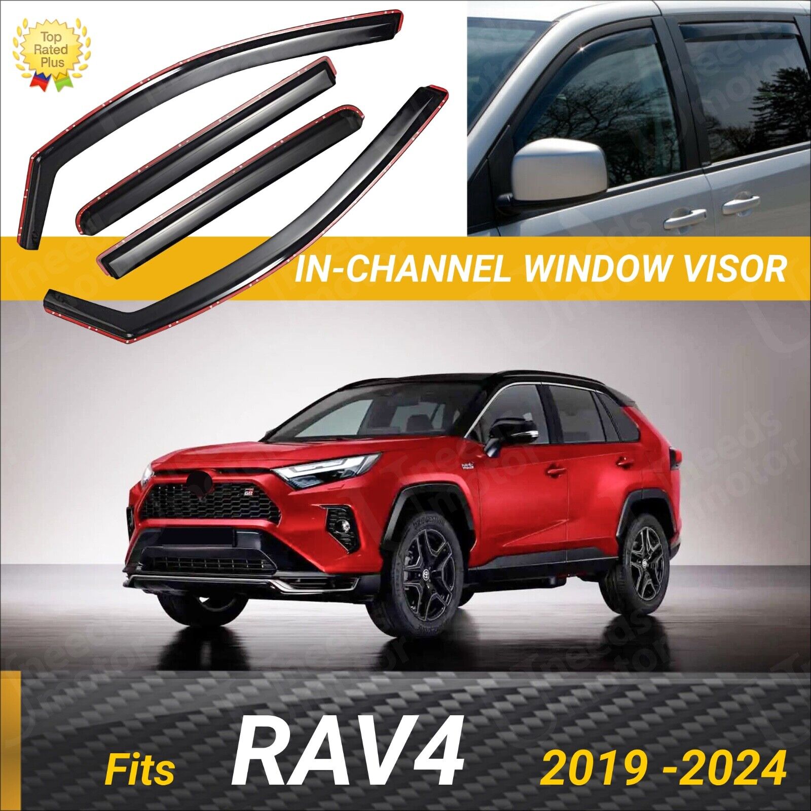 Fits 2019-24 Toyota RAV4 In-Channel Vent Window Visors Rain Sun Guard Deflectors