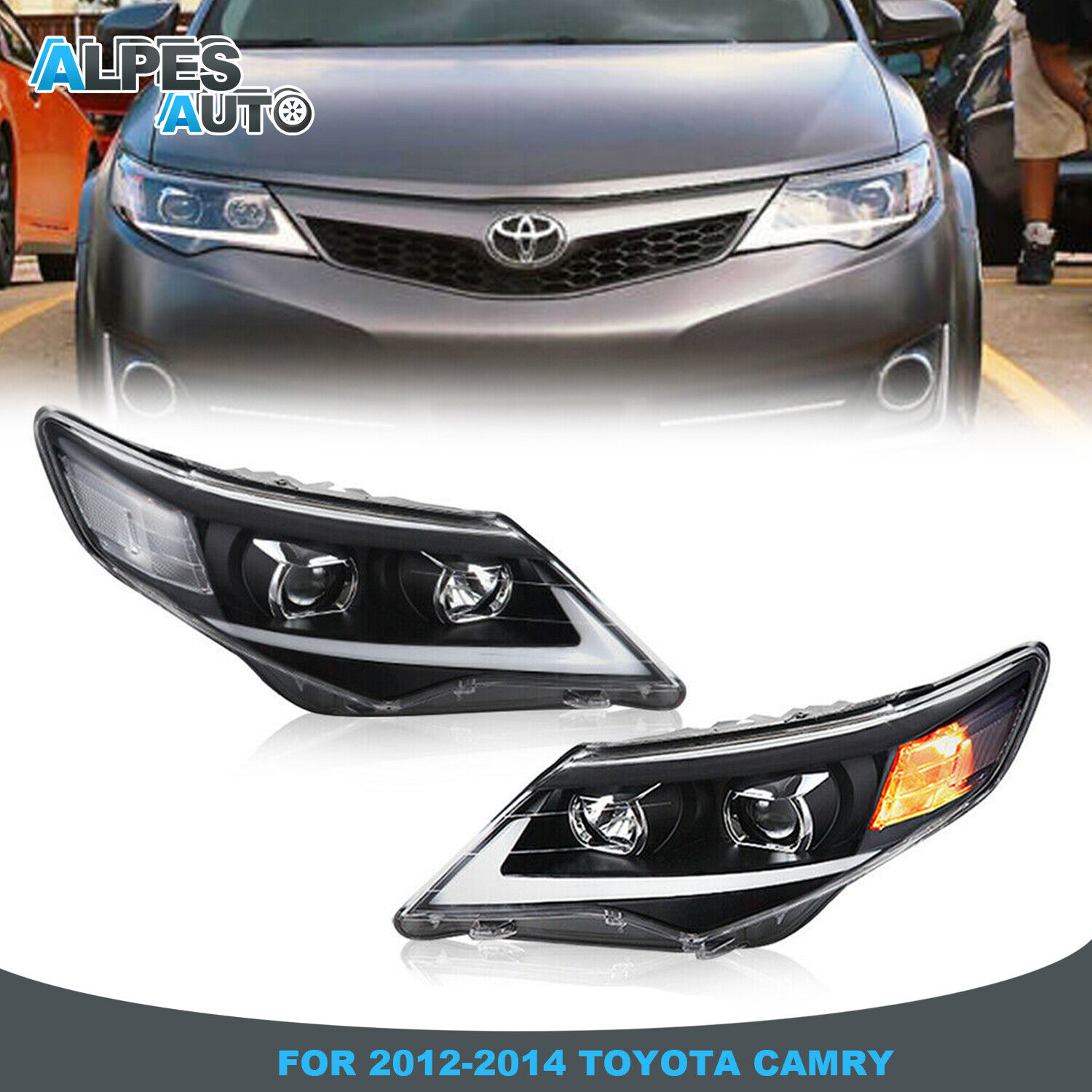2PCS LED DRL Projector Headlights Front For 2012-2014 Toyota Camry Left & Right