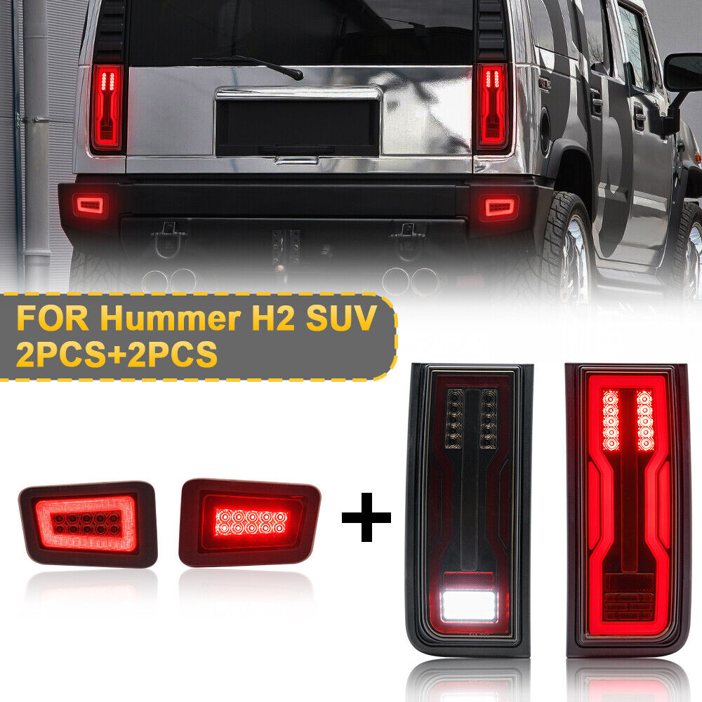 For 2003-2009 Hummer H2 SUV LED Rear Bumper Fog Turn Signal + Brake Tail Lights