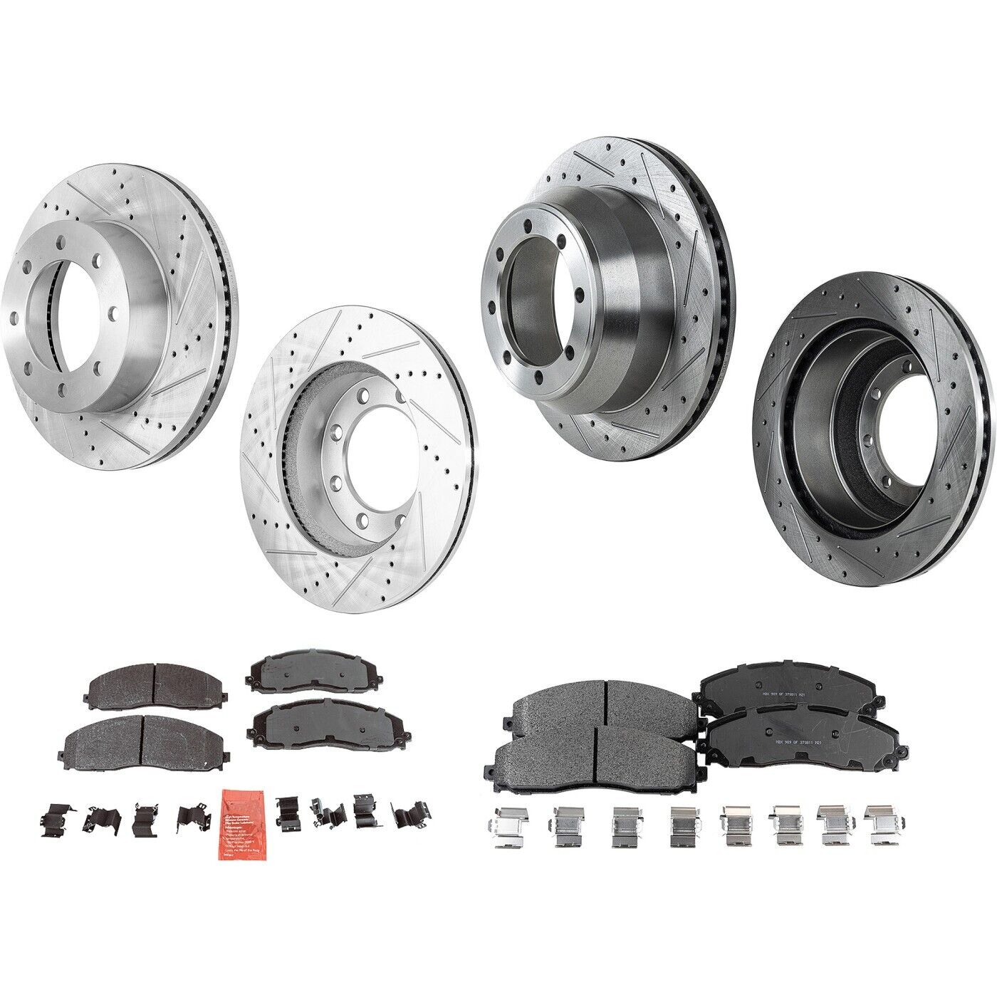 Disc Brake & Pad Kit For 13-2022 Ford F-250 Super Duty Front Rear Cross-drilled
