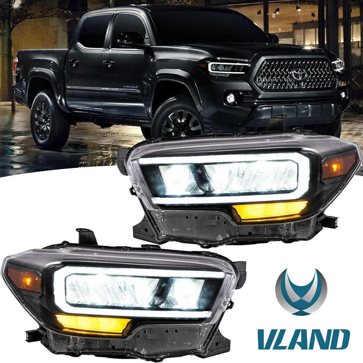 Pair Full LED & DRL Reflector Headlights For 2015-2022 Toyota Tacoma Front Lamps
