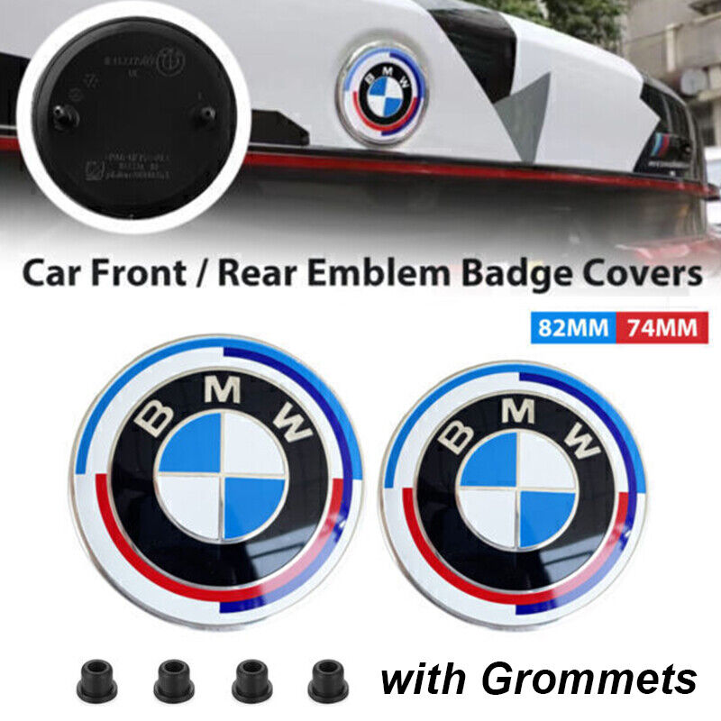 2PCS Front Hood & Rear Trunk (82mm & 74mm) Badge Emblem For BMW 50th Anniversary