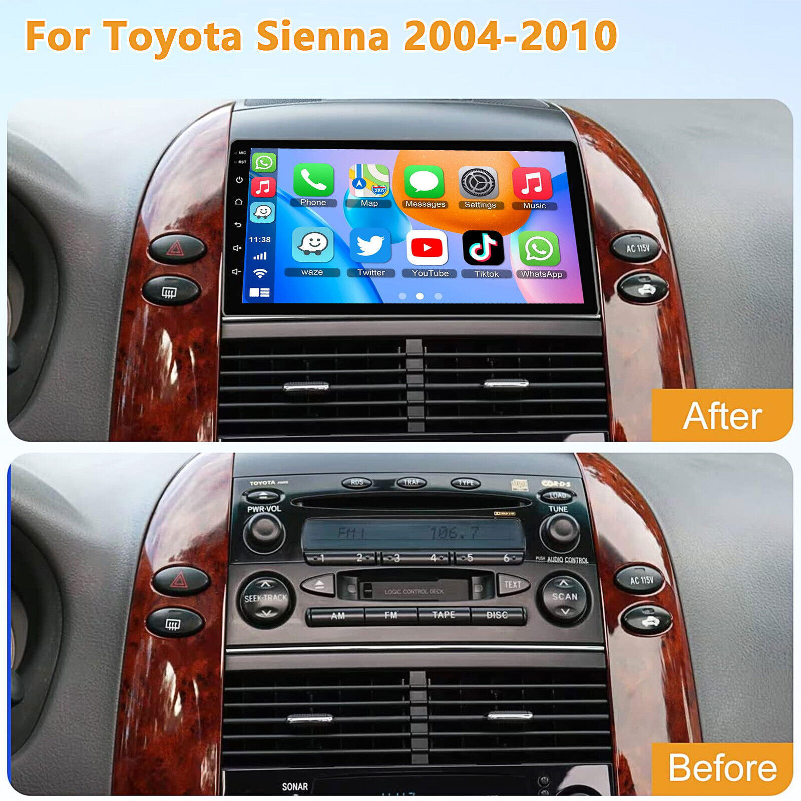 For 2004-2010 Toyota Sienna Radio Apple Carplay Android 12 GPS Navi WIFI Player