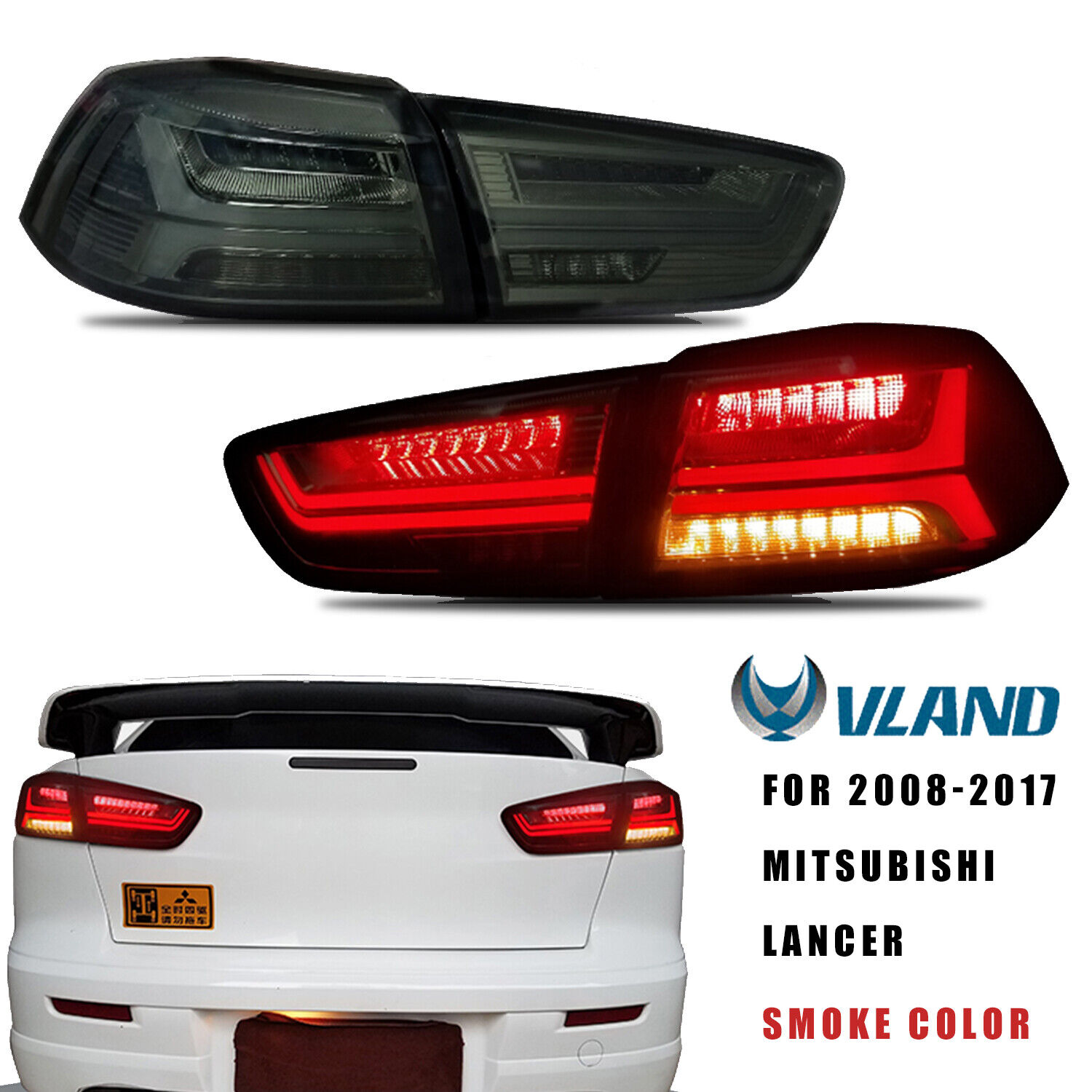 Smoke LED Tail Lights Sequential Indicator For 2008-2017 Mitsubishi Lancer EVO