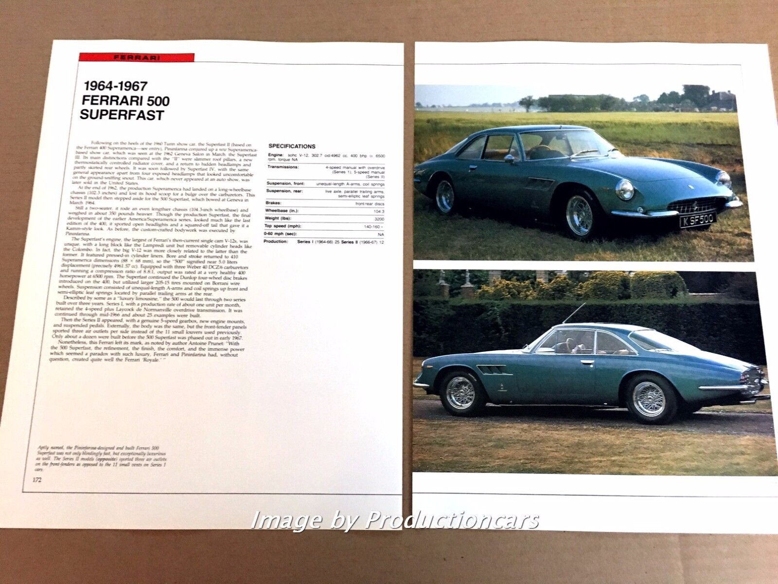 Ferrari 500 Superfast Original Car Review Print Article J668 1964 1965 1966 1967