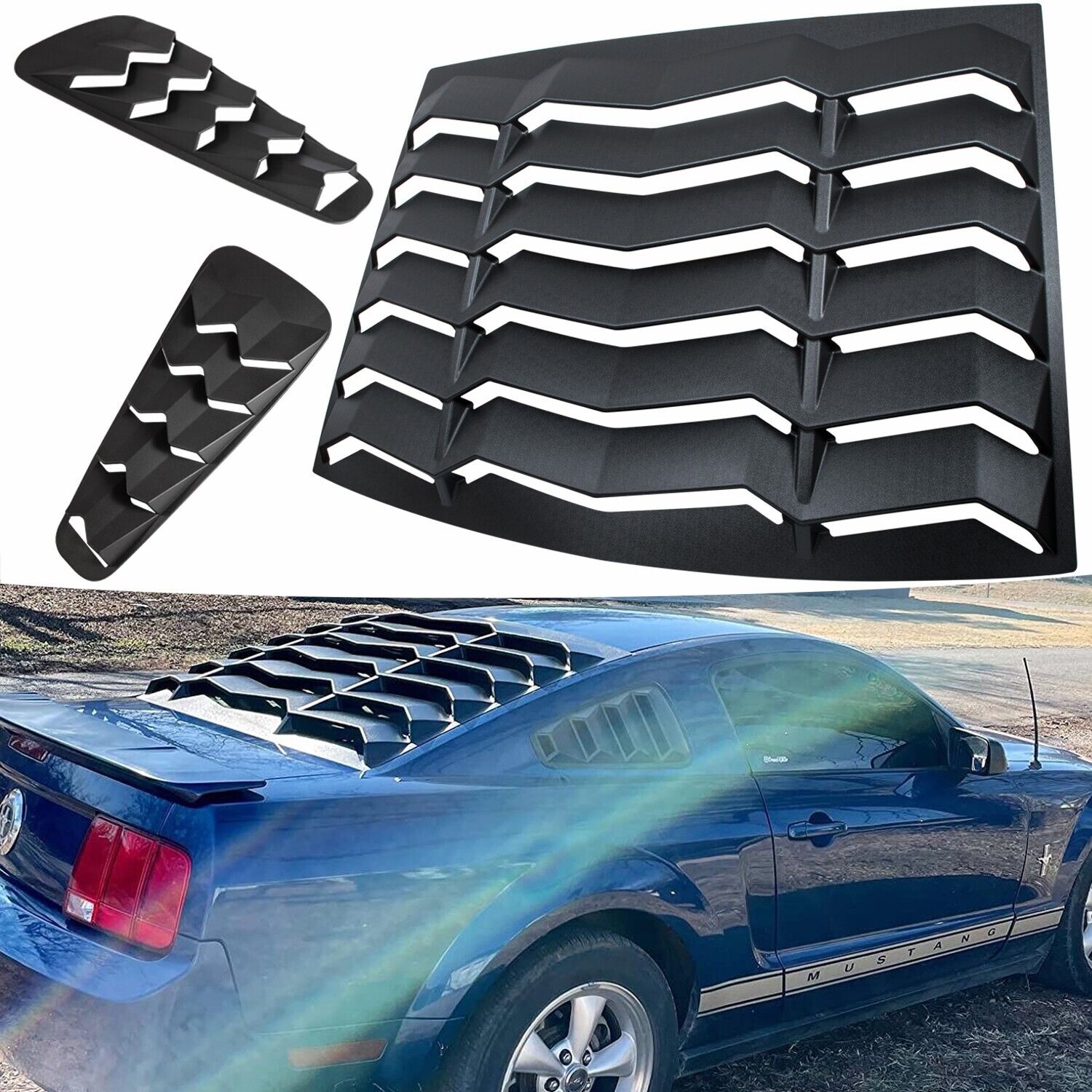 Rear+Side Window Louvers for Ford Mustang 2005-2014 GT Lambo Windshield Cover