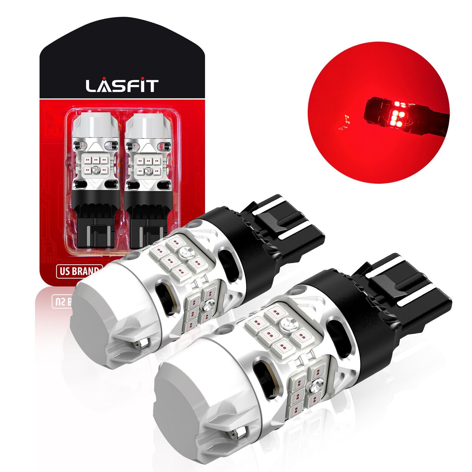2x 2023 LASFIT 7443 7444 Red LED Anti Hyper Flash Stop Signal Brake Tail Light