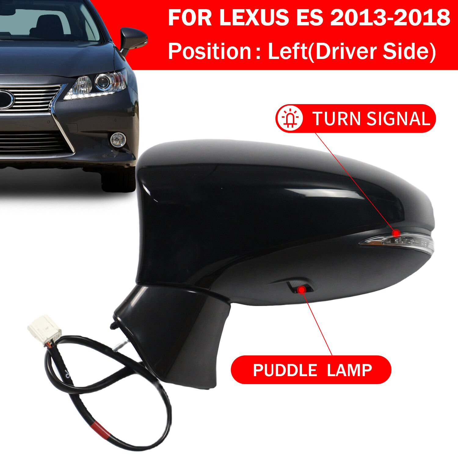Left Driver Side Mirror LEXUS ES 2013-2018 Power Adjust Heated Puddle Lamp