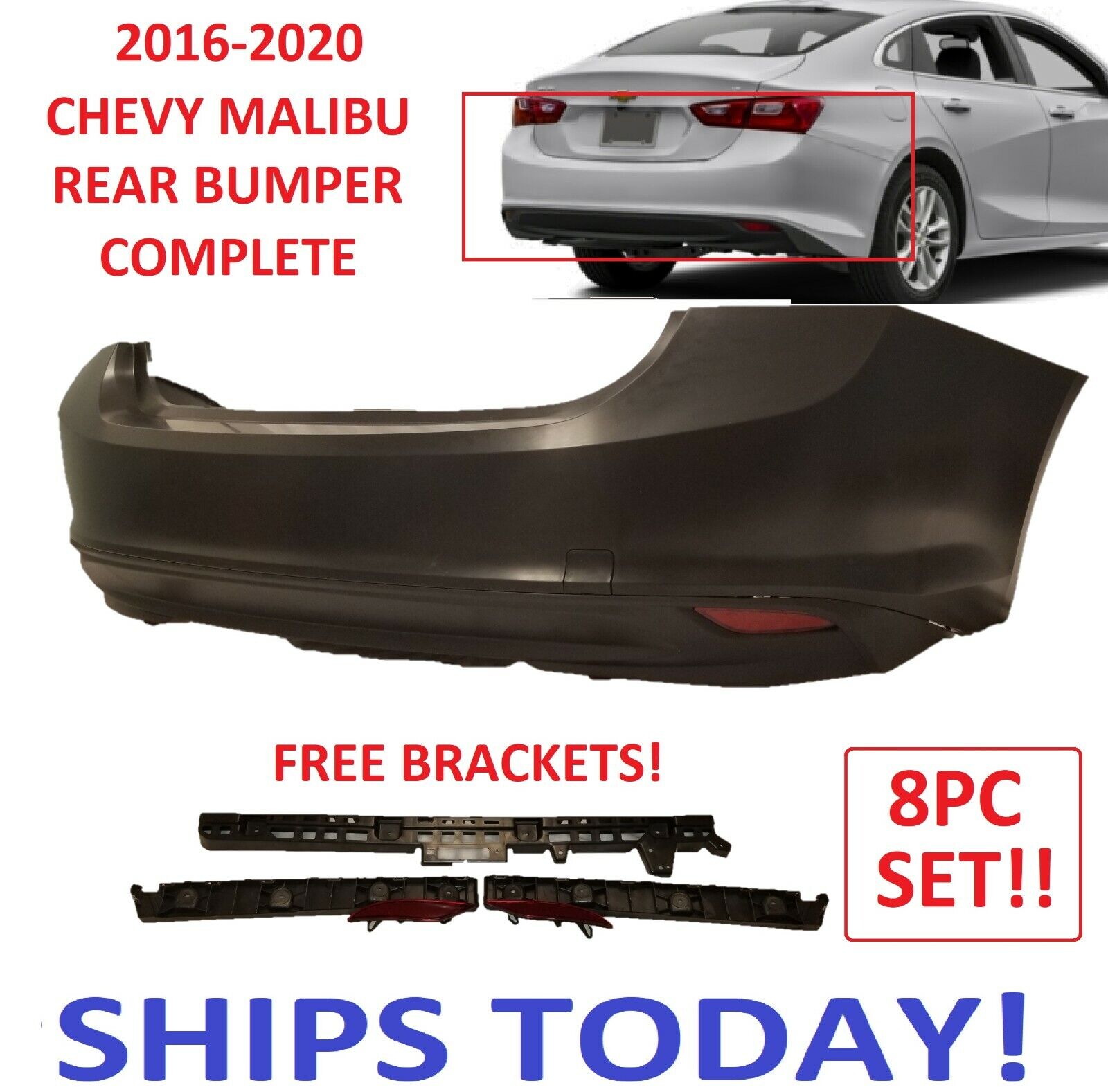 2016 2017 2018 2019 2020 Chevy Malibu rear bumper UPPER + LOWER & BRACKETS 