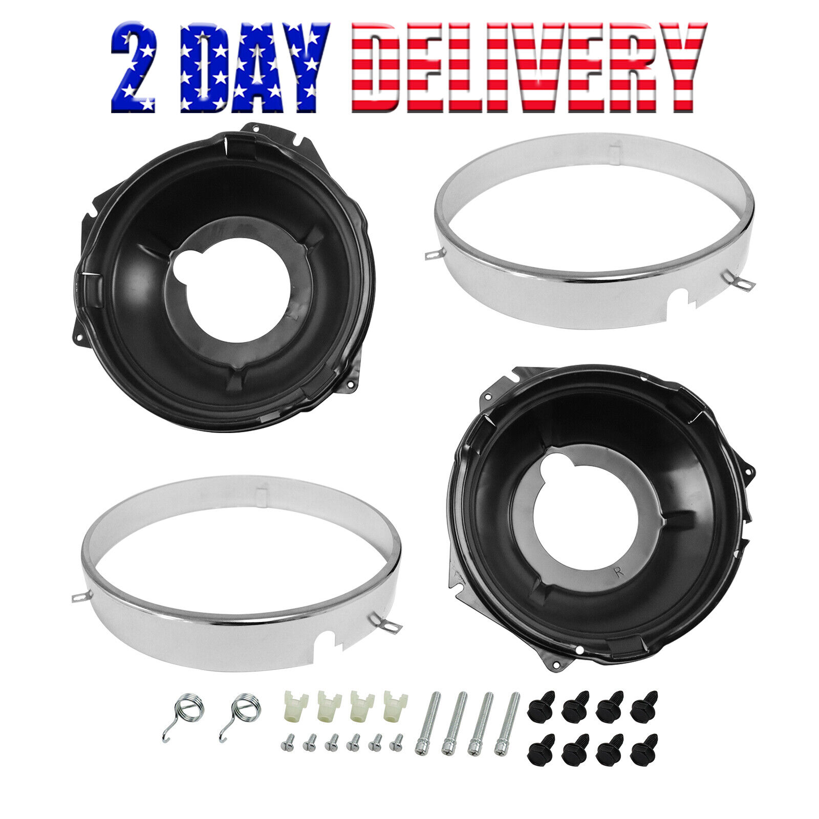 For 67-70 Camaro Nova Headlamp Retaining Ring Mounting Bucket Kit w/ hardware