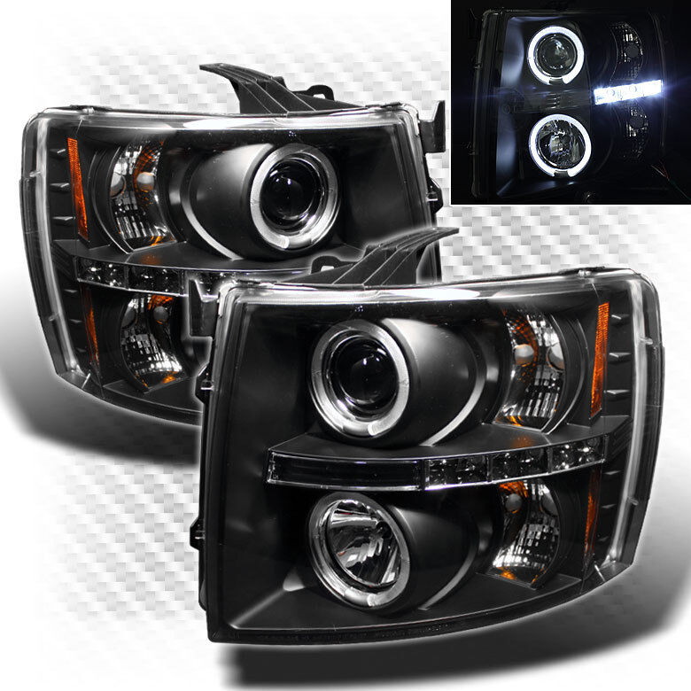 For 2007-2014 Chevy Silverado Twin Halo LED Pro Headlights Black Head Lights