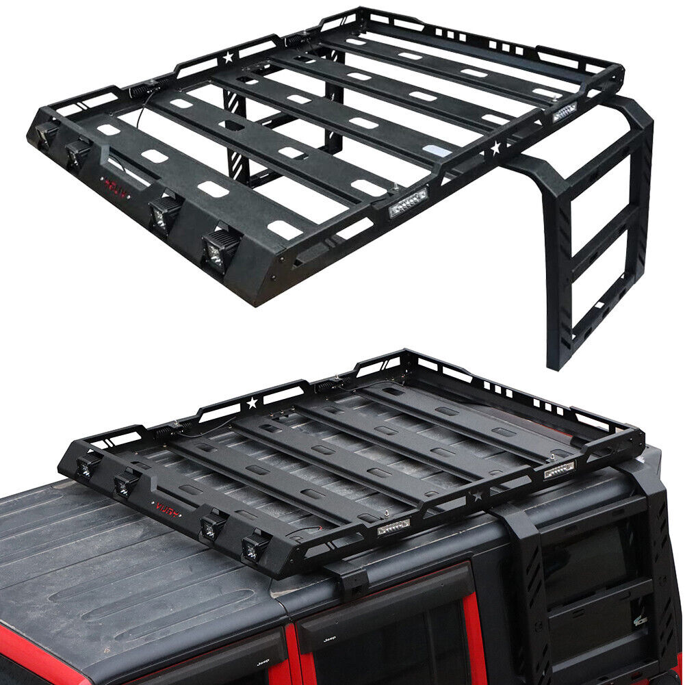 Wrangler Roof Rack Cargo Luggage Carrier W/Lights&Ladder For 07-18 Wrangler JK