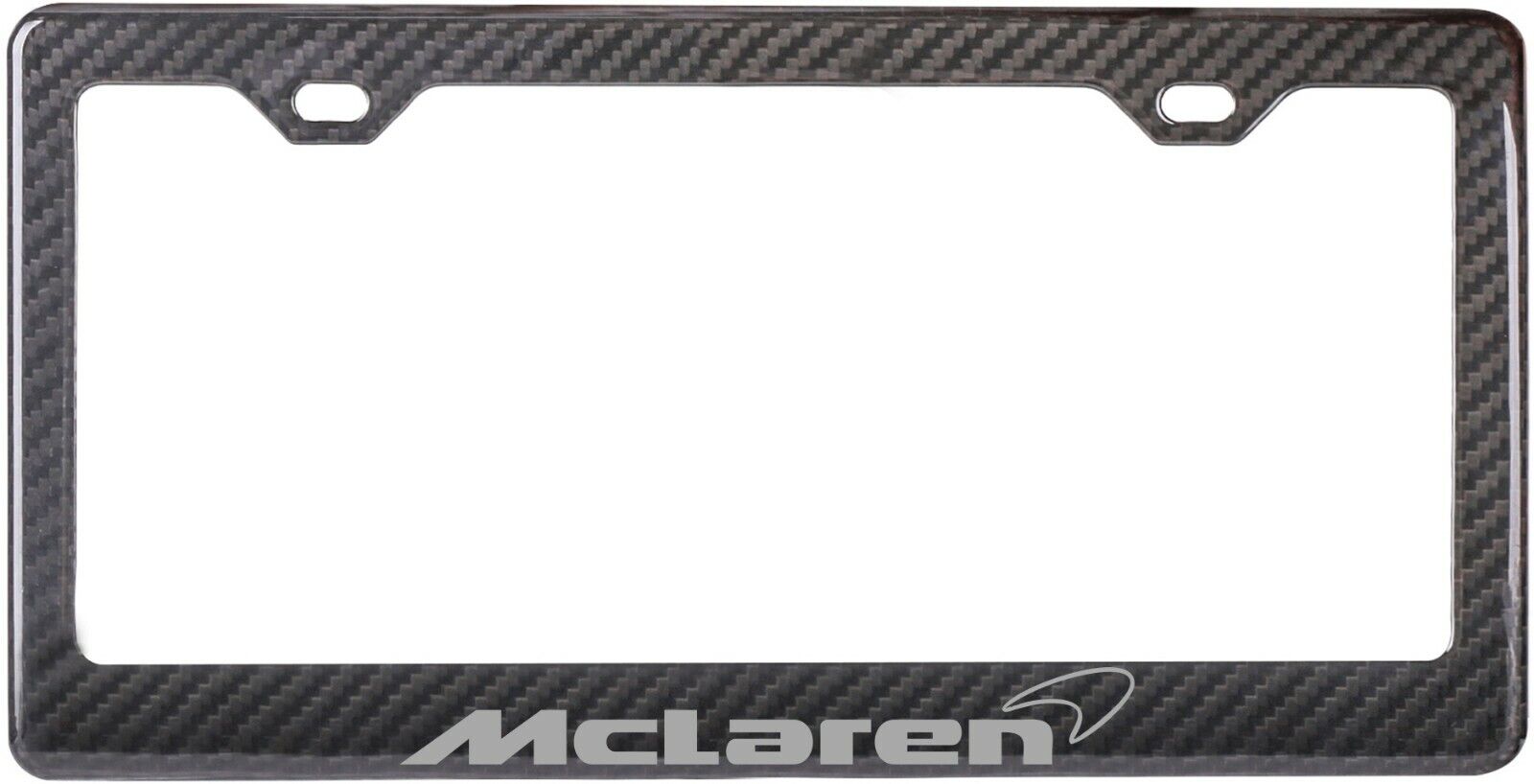 McLaren Silver Text and Logo Outline 2x2 Gloss Real Carbon Fiber Plate Frame