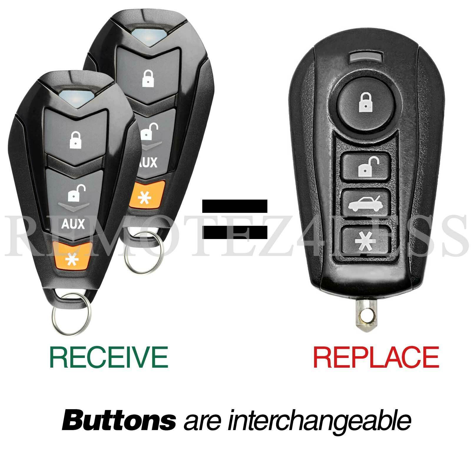 2 New Replacement Clifford 4 Button Keyless Remote Key Fob For EZSDEI7141 Black