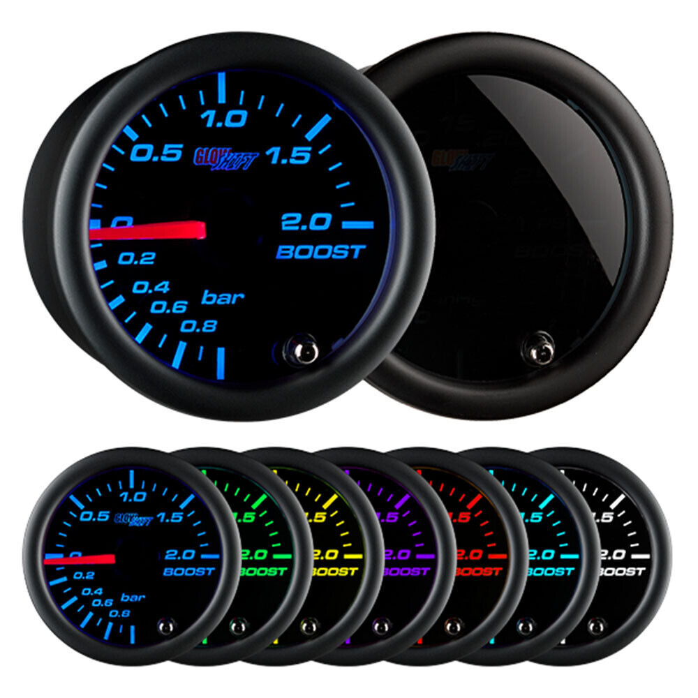 GlowShift 52mm Tinted 7 Turbo 2.0 BAR Boost Gauge w. 7 Color LED Display