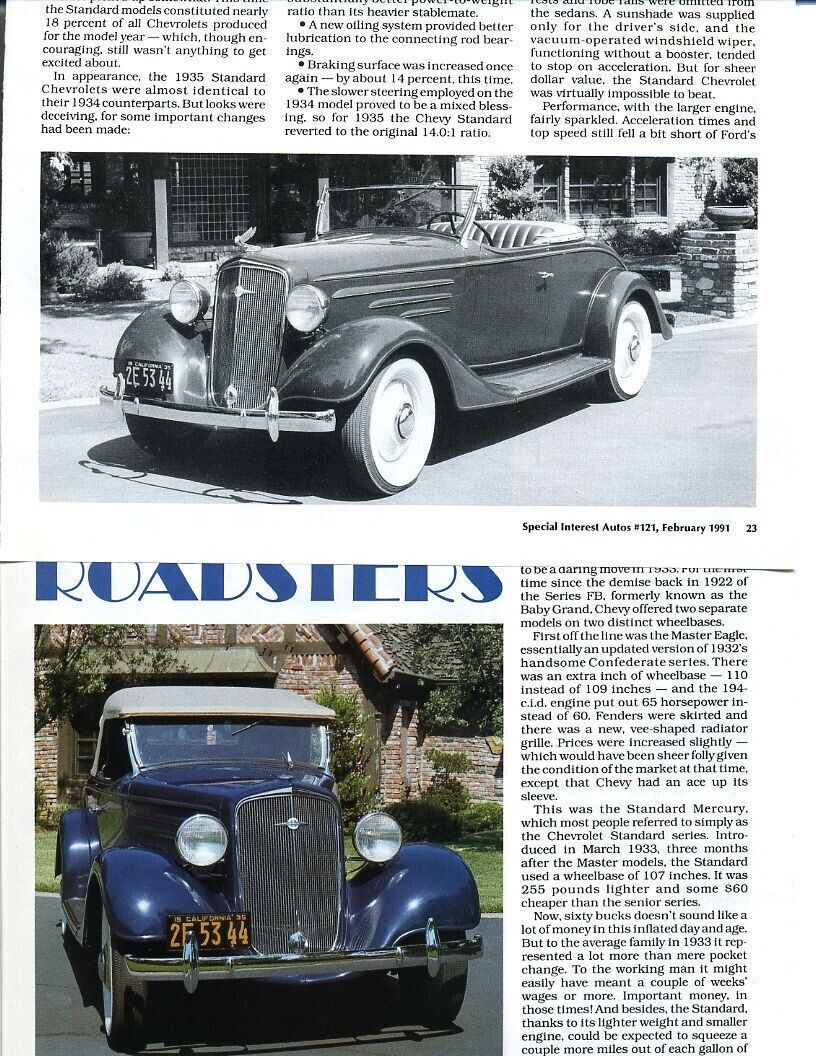 1935 CHEVROLET STANDARD SERIES ROADSTER 8 pg ARTICLE