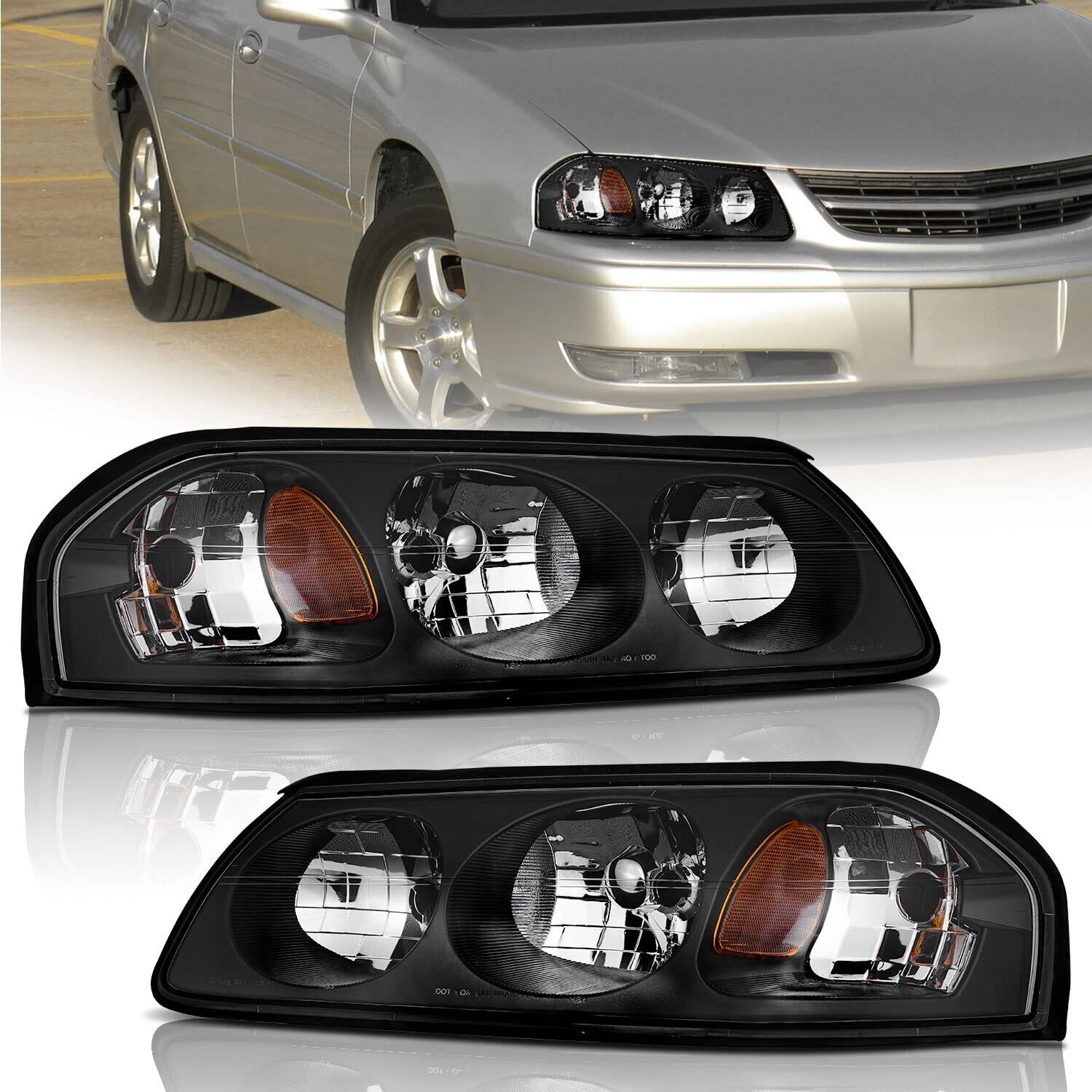 WEELMOTO Headlights For 2000-2005 Chevy Impala Chrome Headlamps Assembly Pair