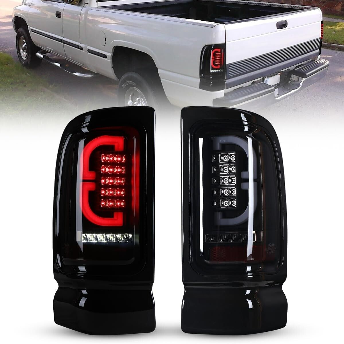 LED Tail Lights for 1994-2001 Dodge Ram 1500 2500 3500 Brake Lamps Black Smoke