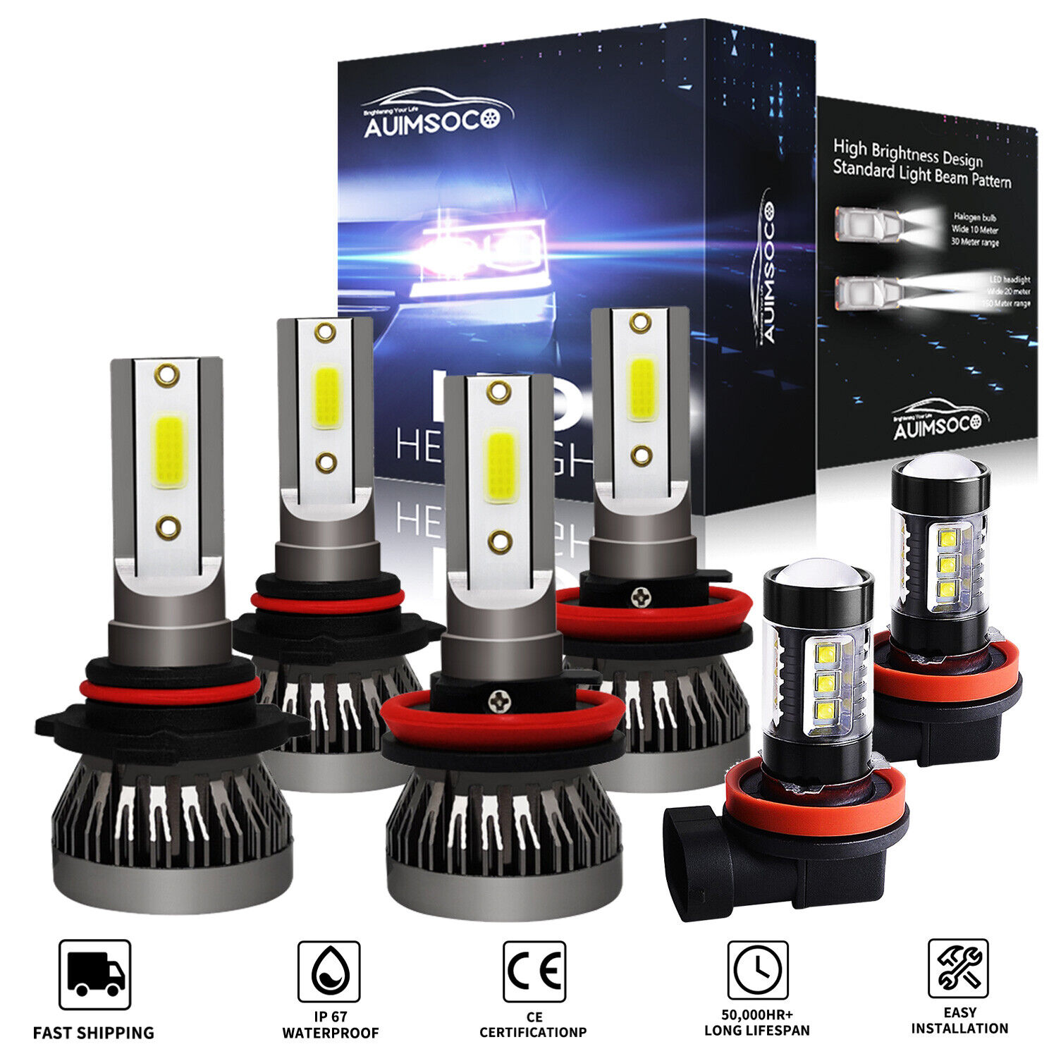 For Honda Accord 2013 2014 2015 Combo LED Headlight Kit High/Low+Fog Light Bulbs