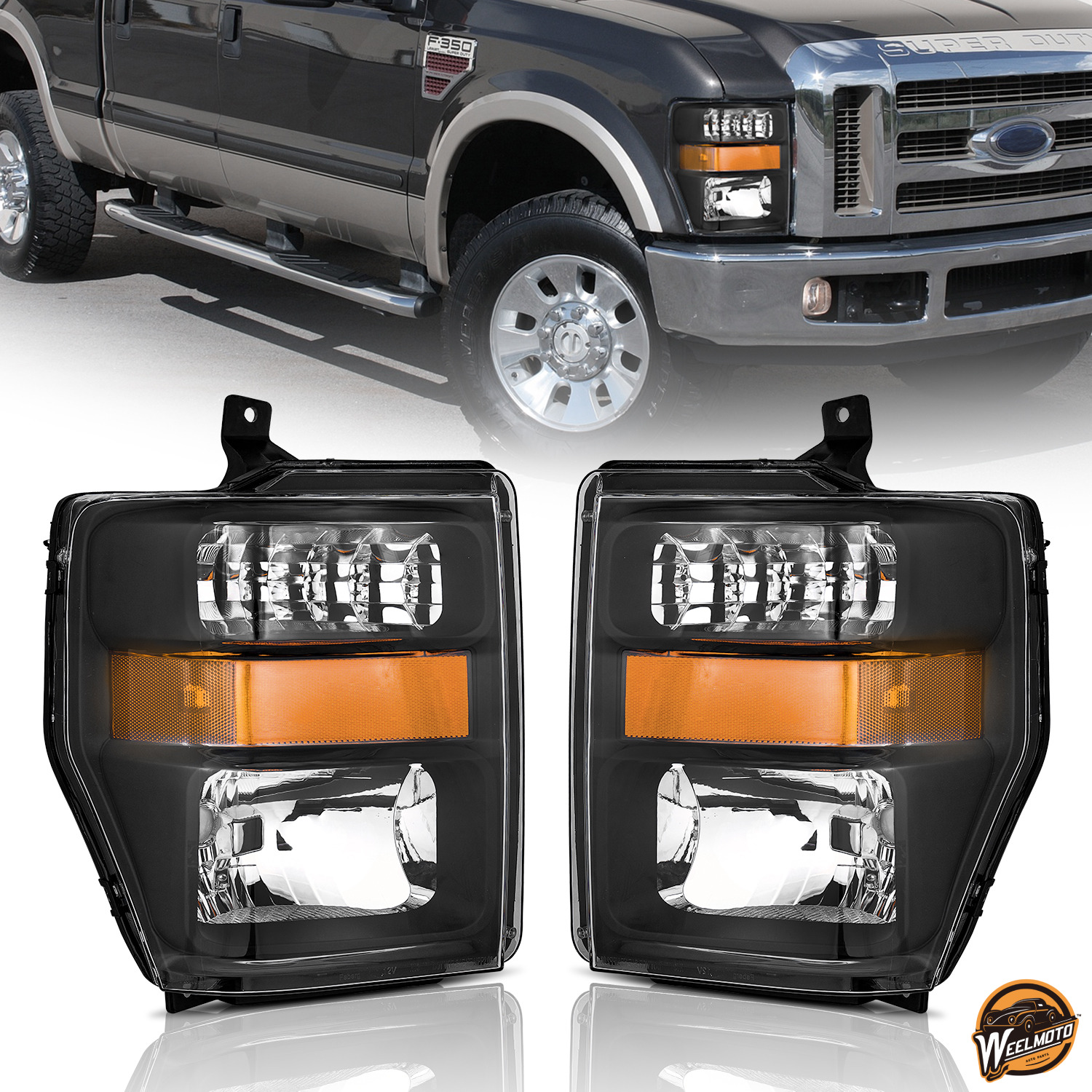 WEELMOTO Headlights For 2008-2010 Ford F250 F350 F450 F550 Super Duty Pair Lamps