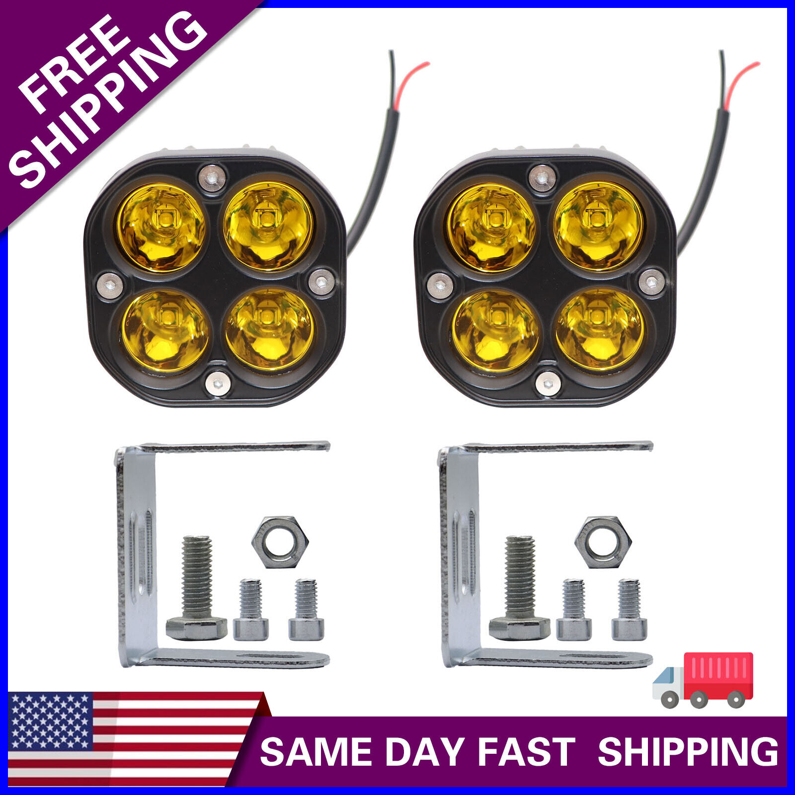 2 X 3inch 80W LED WORK LIGHT Spot Cube Pods Driving Amber Fog Offroad Truck Boat