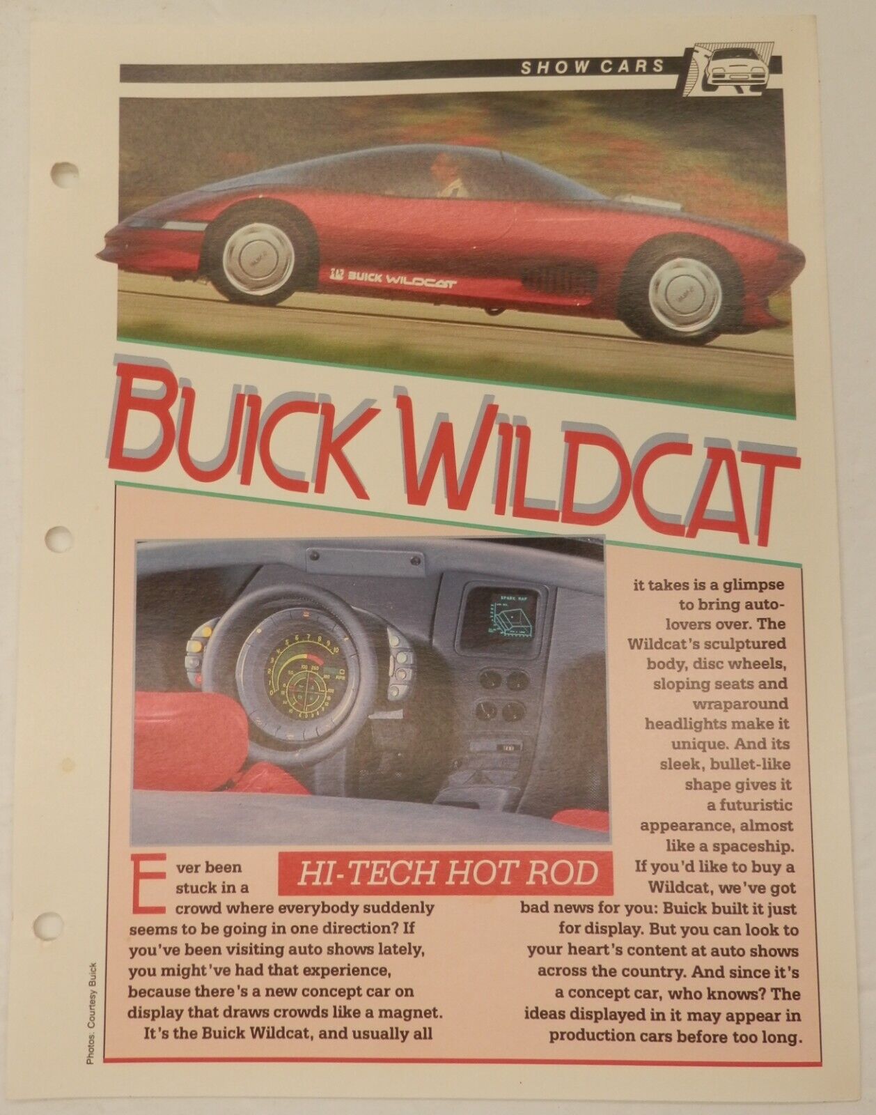 1985 Buick Wildcat Concept Car Spec Sheet Fact Card