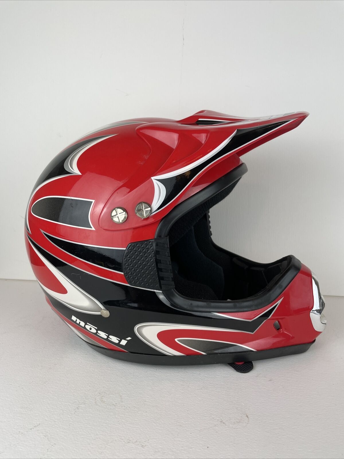 Mossi MX-1 Motorcycle Motocross  Helmet Red White Silver Size S