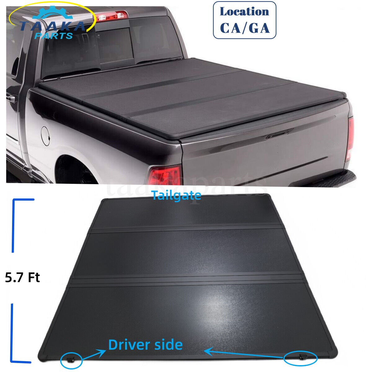 400LB 5.7/5.8ft 3Fold Hard Truck Bed Tonneau Cover For2009-2024 Dodge Ram 1500