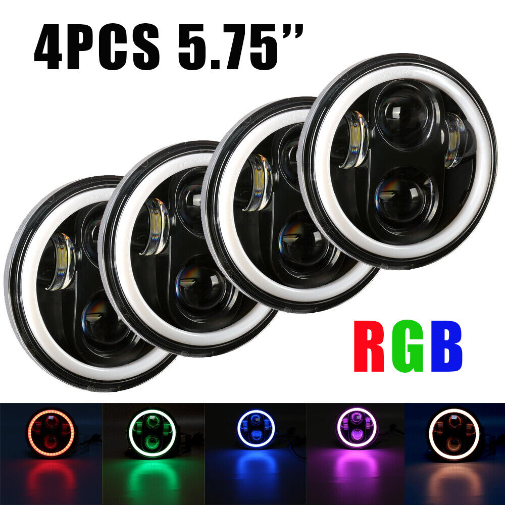 4PCS RGB 5.75 Projector LED Headlight Sealed Beam Ring Angel Eyes for Chevy GMC