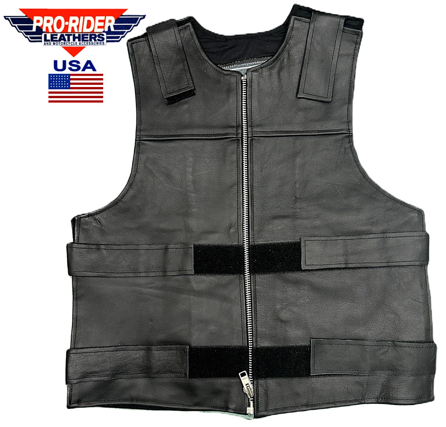 Pro USA Men Bullet Proof Style Leather Motorcycle Vest Tactical, Concealed Carry