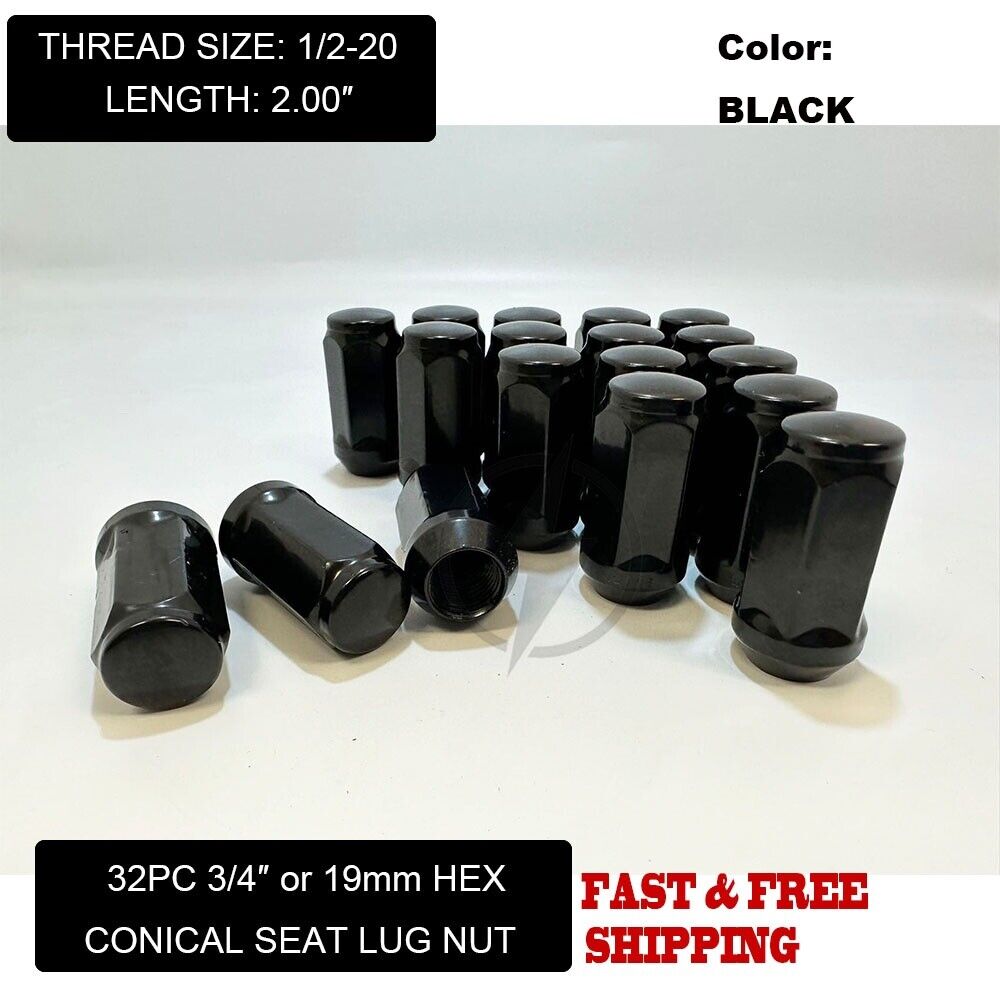 32Pc Black 1/2-20 Bulge Acorn Lug Nuts XL 2\