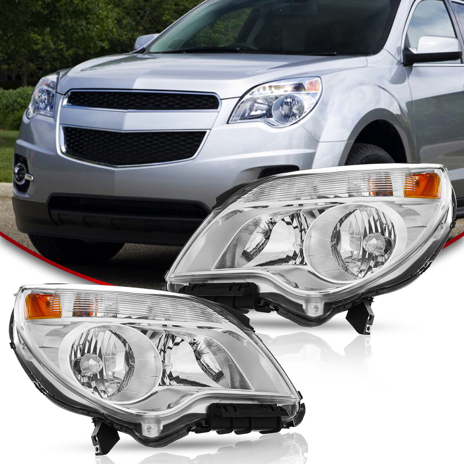 For 2010-2015 Chevy Equinox LS / LT Halogen Chrome Headlights Lamp LH+RH w/ Bulb